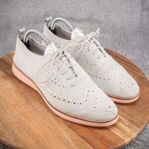 Cole Haan Women's Light Gray Knit Wingtip Oxfords with Blush Pink Soles